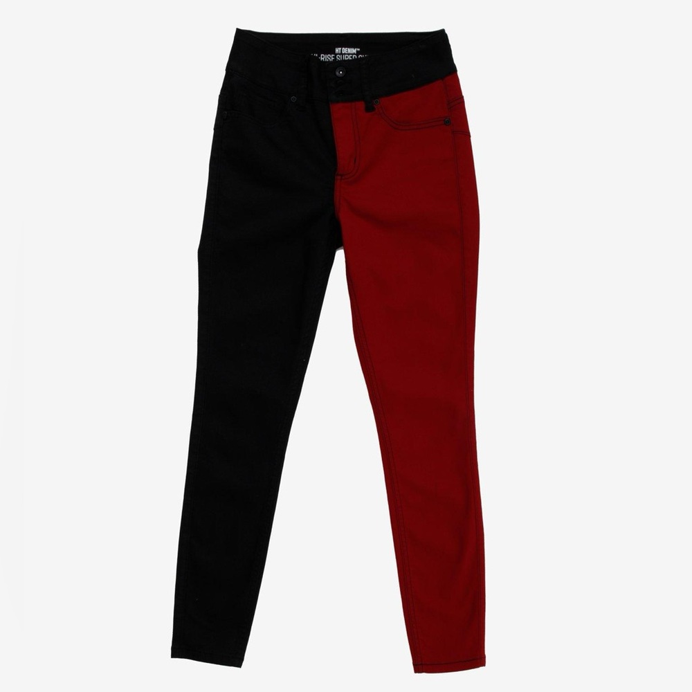red and black split skinny jeans